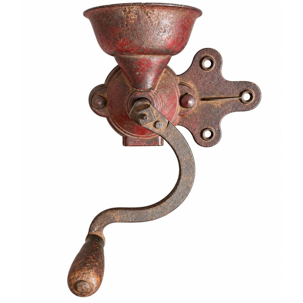 Antique Cast Iron Wall Mount Coffee Grinder Red Manual Primitive Crank Handle
